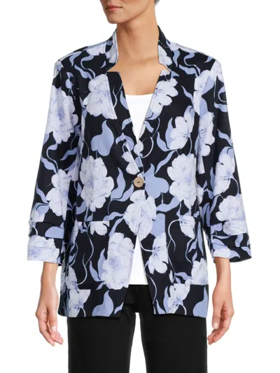 Shop Ellen Tracy Women's Floral Notch Collar Blazer In Blue Floral