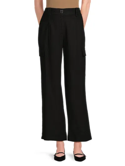 Shop Ellen Tracy Women's Linen Blend Cargo Pants In Black