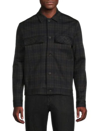 Shop Hedge Men's Plaid Shirt Jacket In Black