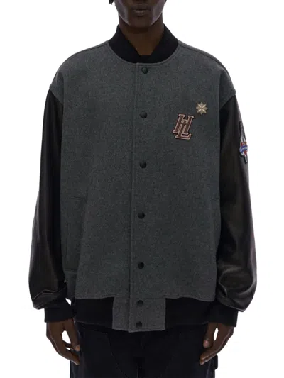 Shop Helmut Lang Men's Wool Varsity Jacket In Grey