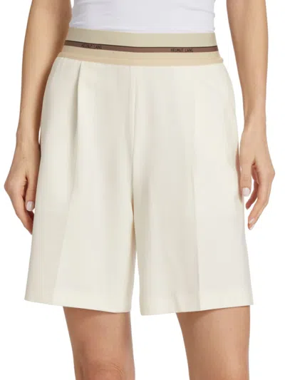 Shop Helmut Lang Women's Pleated Virgin Wool Blend Shorts In Ivory