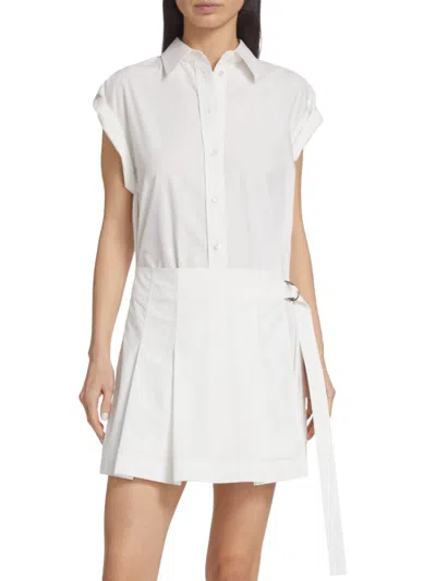 Shop Helmut Lang Women's Pleated Mini Twofer Shirtdress In Optic White