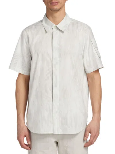 Shop Helmut Lang Men's Striped Short Sleeve Cargo Shirt In White