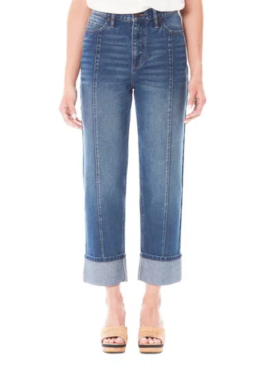 Shop Nicole Miller Women's High Rise Relaxed Ankle Straight Jeans In Medium Blue