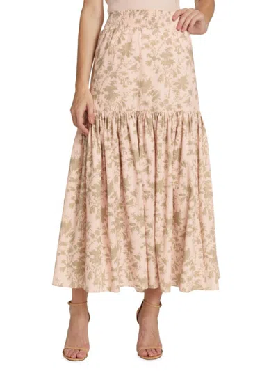 Shop Elie Tahari Women's Floral Smocked Maxi Skirt In Print