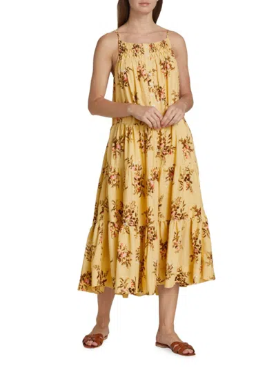 Shop Tahari Women's Floral Linen Blend Midi Dress In Print
