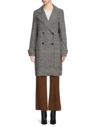 Shop Elie Tahari Women's Houndstooth Double Breasted Coat In Black Ivory