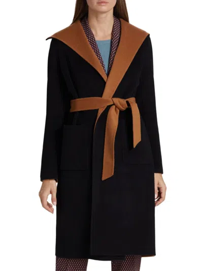 Shop Elie Tahari Women's Wool Blend Wrap Coat In Noir Camel
