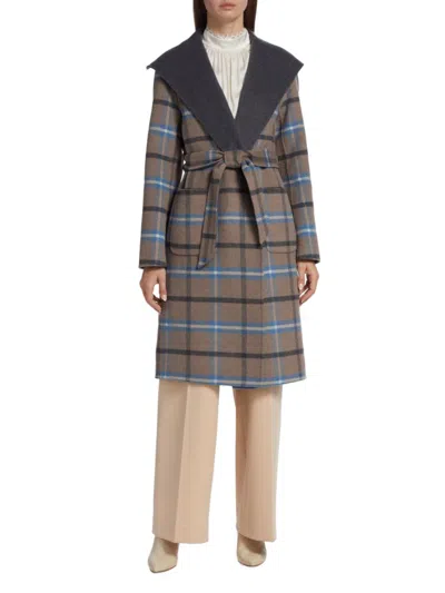 Shop Elie Tahari Women's Wallace Plaid Wrap Coat In Cathedral Grey
