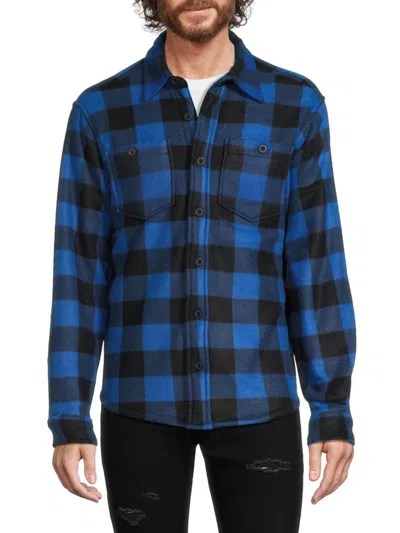 Shop Vstr Premium Men's Checked Faux Shearling Lined Shirt In Blue Royal