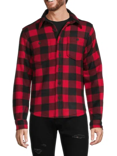 Shop Vstr Premium Men's Checked Faux Shearling Lined Shirt In Red Black Buff