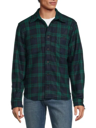 Shop Vstr Premium Men's Faux Shearling Lined Polar Fleece Shirt In Navy Green