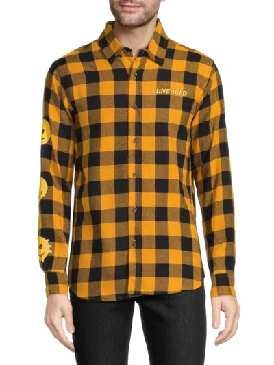 Shop Vstr Premium Men's Bufallo Check Shirt In Gold Black