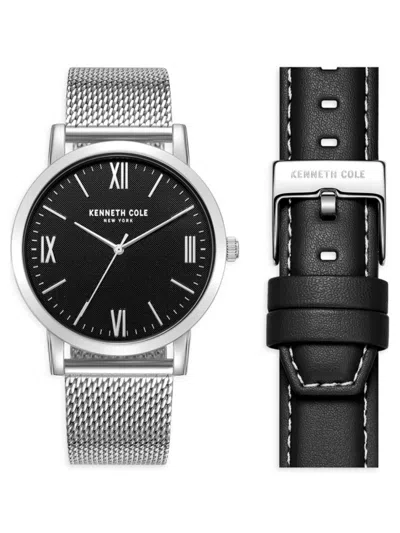 Shop Kenneth Cole Men's Classic 42mm Stainless Steel & Leather Watch Gift Set In Black