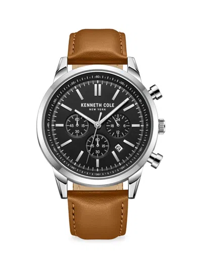 Shop Kenneth Cole Men's Dress Sport 45mm Stainless Steel & Leather Strap Chronograph Watch In Black