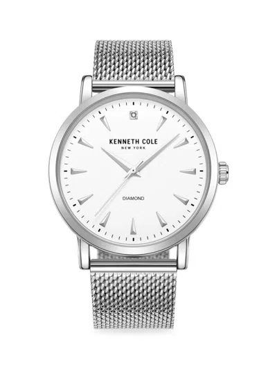 Shop Kenneth Cole Men's 44mm Stainless Steel & 0.005 Tcw Diamond Mesh Bracelet Watch In Silver