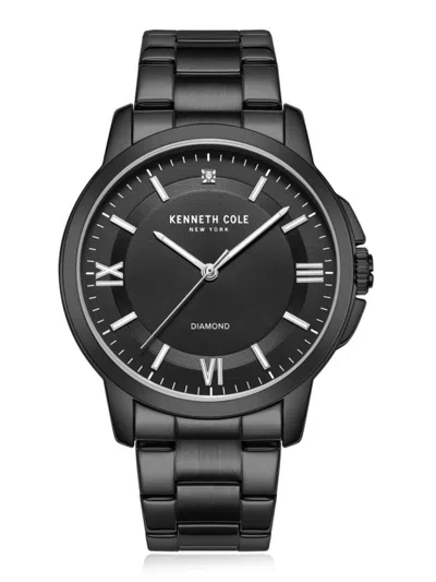 Shop Kenneth Cole Men's 44mm Blacktone Stainless Steel & Diamond Bracelet Watch