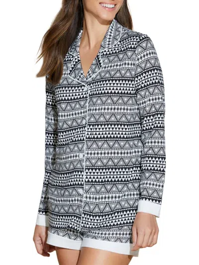Shop Cosabella Women's Bella 2-piece Leopard-print Pajama Set In Geo Black