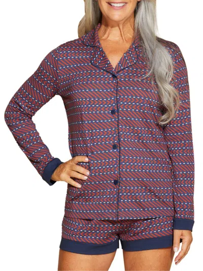Shop Cosabella Women's Bella 2-piece Leopard-print Pajama Set In Red Navy