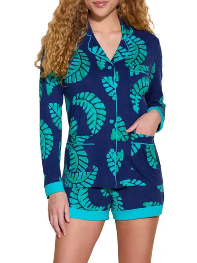 Shop Cosabella Women's Bella 2-piece Shirt & Shorts Pajama Set In Blue Multicolor