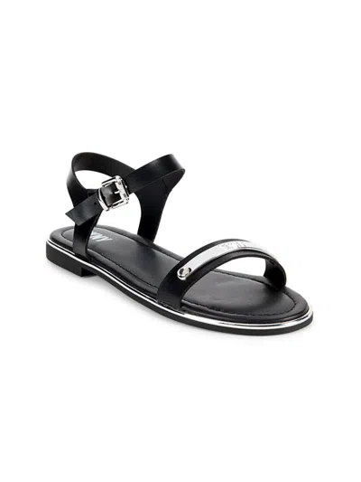Shop Dkny Girl's Cassie Metal Logo Flat Sandals In Black