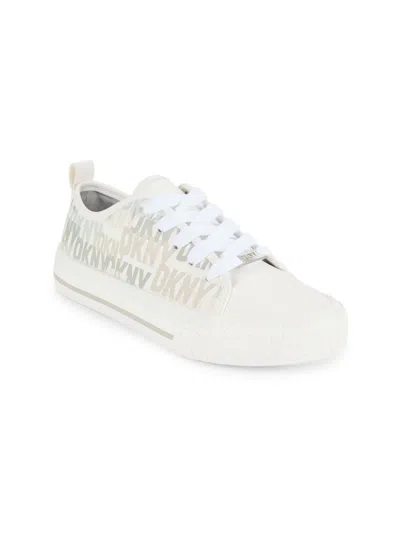 Shop Dkny Kid's Hannah Delia Monogram Low Top Sneakers In White