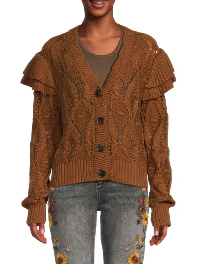 Shop Driftwood Women's Molly Ruffle Knit Cardigan In Rust Brown