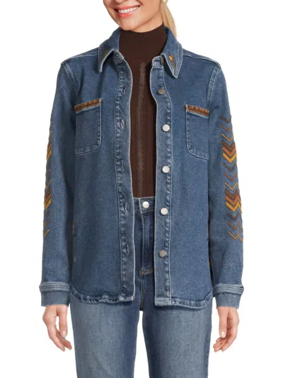 Shop Driftwood Women's Shayna Floral Embroidery Denim Jacket In Blue