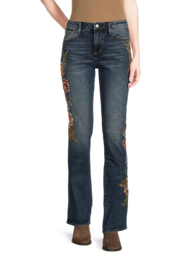 Shop Driftwood Women's Kelly Mid Rise Embroidered Bootcut Jeans In Blue