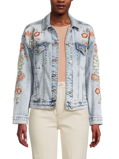 Shop Driftwood Women's Embroidered Drop Shoulder Denim Jacket In Light Blue