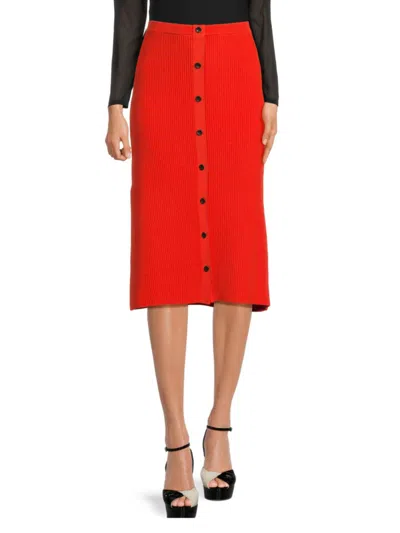 Shop Proenza Schouler Women's Rib Knit Button Midi Skirt In Red