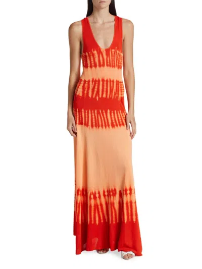 Shop Proenza Schouler Women's Tie Dye V Neck Maxi Dress In Orange Multi