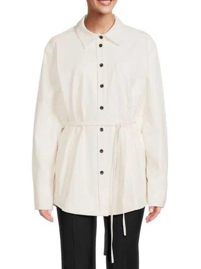 Shop Proenza Schouler Women's Faux Leather Belted Shirt Jacket In Off White