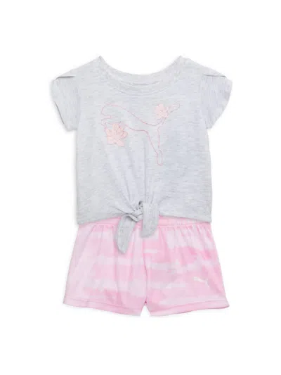 Shop Puma Baby Girl's 2-piece Tie Tee & Shorts Set In Pink