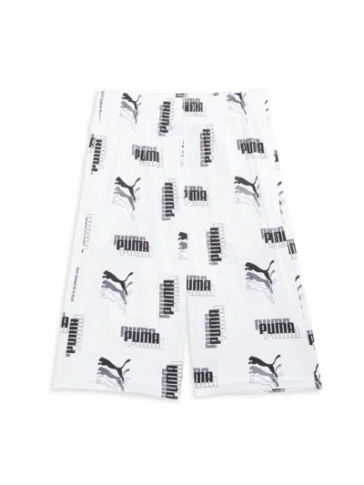 Shop Puma Boy's Power Pack Monogram Print Shorts In White