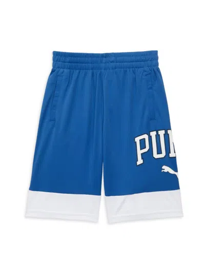 Shop Puma Boy's Athletics Club Logo Shorts In Blue