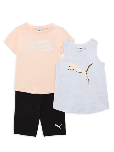 Shop Puma Little Girl's 3-piece Logo Tank Top, Tee & Shorts Set In Light Pink