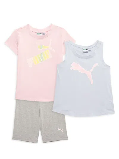 Shop Puma Little Girl's 3-piece Logo Tank Top, Tee & Shorts Set In Pink Multi