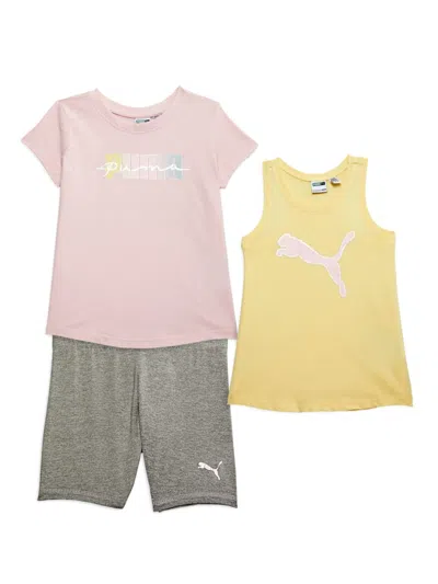 Shop Puma Little Girl's 3-piece Top, Tee & Shorts Set In Pink Multi