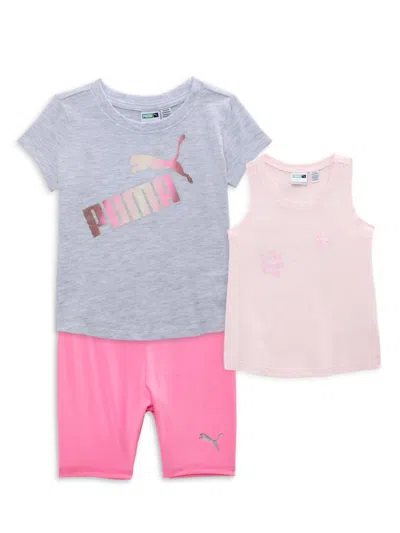 Shop Puma Little Girl's 3-piece Tee, Tank & Shorts Set In Pink
