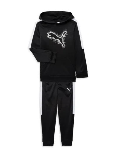 Shop Puma Little Boy's 2-piece Tech Fleece Logo Hoodie & Joggers Set In Black