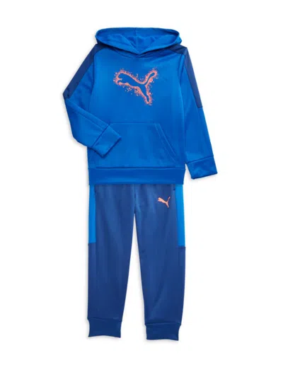 Shop Puma Little Boy's 2-piece Tech Fleece Logo Hoodie & Joggers Set In Bright Blue