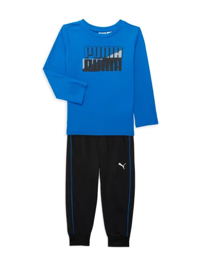 Shop Puma Little Boy's 2-piece Logo Tee & Joggers Set In Bright Blue