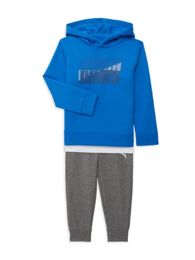 Shop Puma Little Boy's 3-piece Hoodie, Tee & Joggers Set In Bright Blue