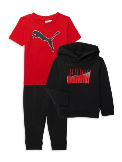 Shop Puma Baby Boy's 3-piece Logo Hoodie, Tee & Joggers Set In Black
