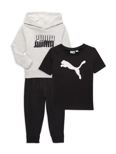 Shop Puma Baby Boy's 3-piece Logo Hoodie, Tee & Joggers Set In Grey