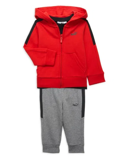 Shop Puma Baby Boy's 3-piece Hoodie, Tee & Joggers Set In Red