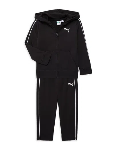 Shop Puma Little Boy's 2-piece Fleece Hoodie & Sweatpants Set In Black