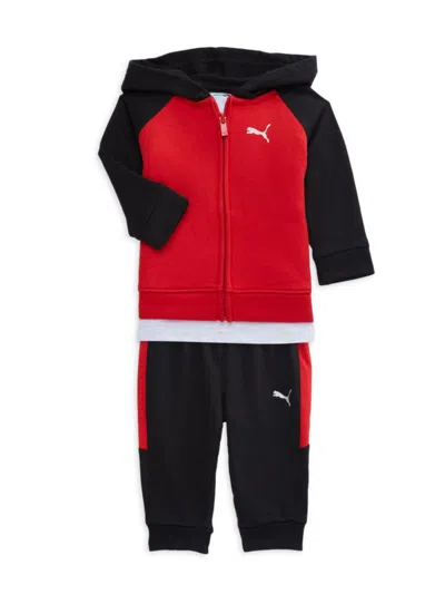 Shop Puma Baby's 3-piece Logo Tee, Hoodie & Joggers Set In Red