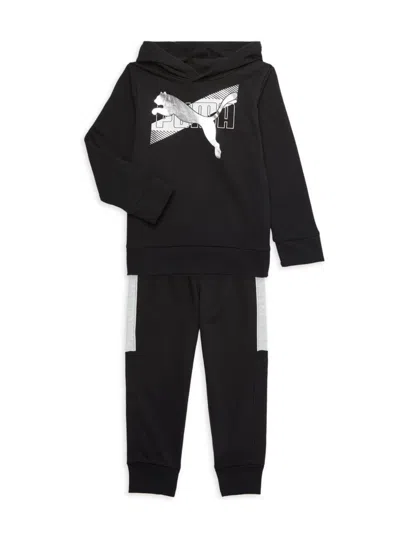 Shop Puma Little Boy's Fleece Hoodie & Joggers Set In Black